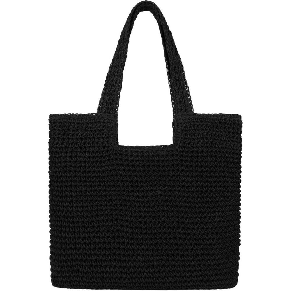 Women's A-black Large Straw Beach Bag Handmade Woven Shoulder Hobo Tote Handbag